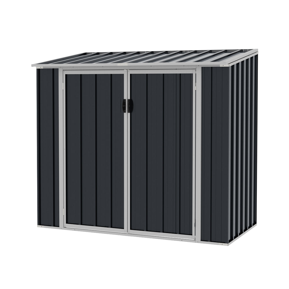 Outdoor Metal Storage Shed For Garbage Bins, Lockable Trash Can Storage With Pent Roof