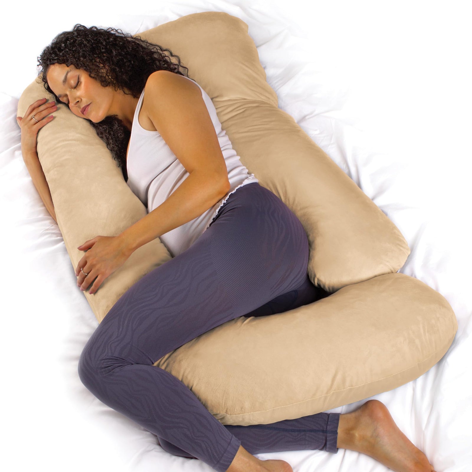 J Shaped Pregnancy Pillow, 140x70x20cm Shredded Memory Foam Full Body Maternity Cushion For Sleeping | J Shape | Cream