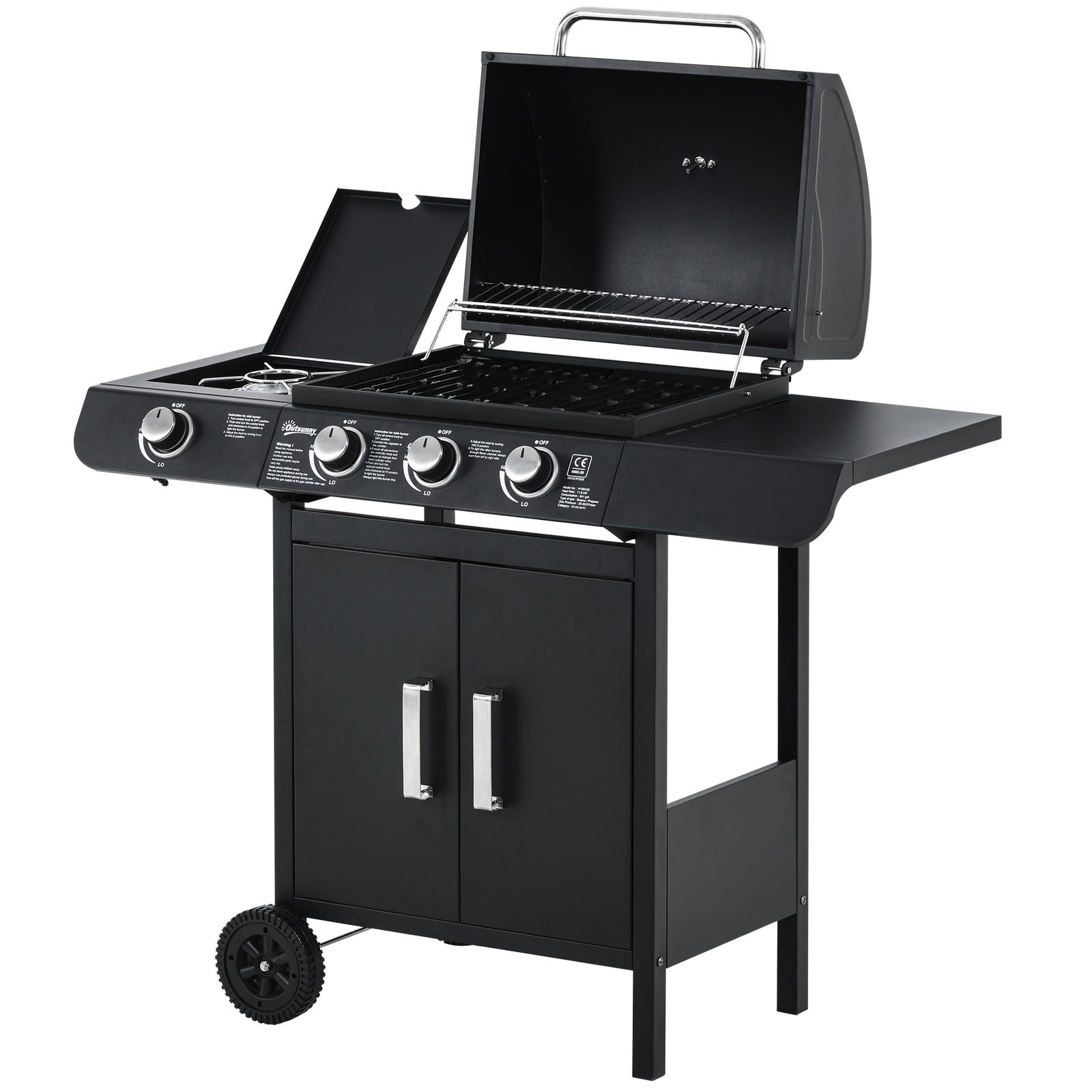3+1 Gas Bbq, Side Burner, Warming Rack | Black