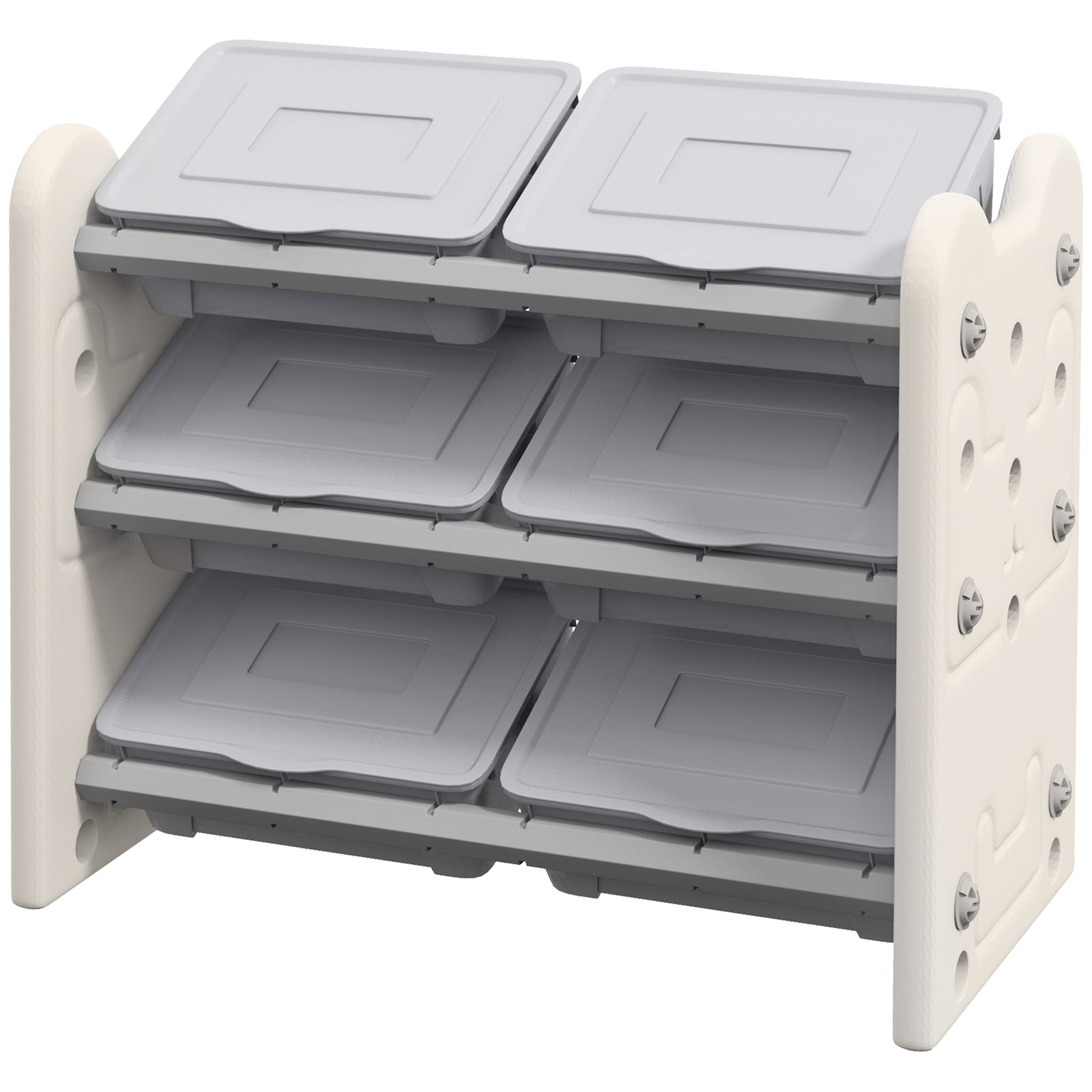 Kids Toy Storage Units With 6 Storage Boxes, 76 X 37 X 60cm, Grey
