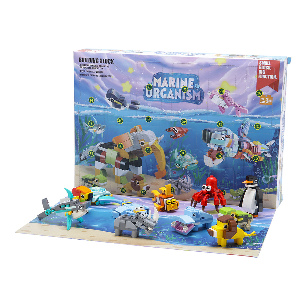 Advent Calendar Building Block Blind Box – Ocean Animals Series | Holiday Countdown Toy Set