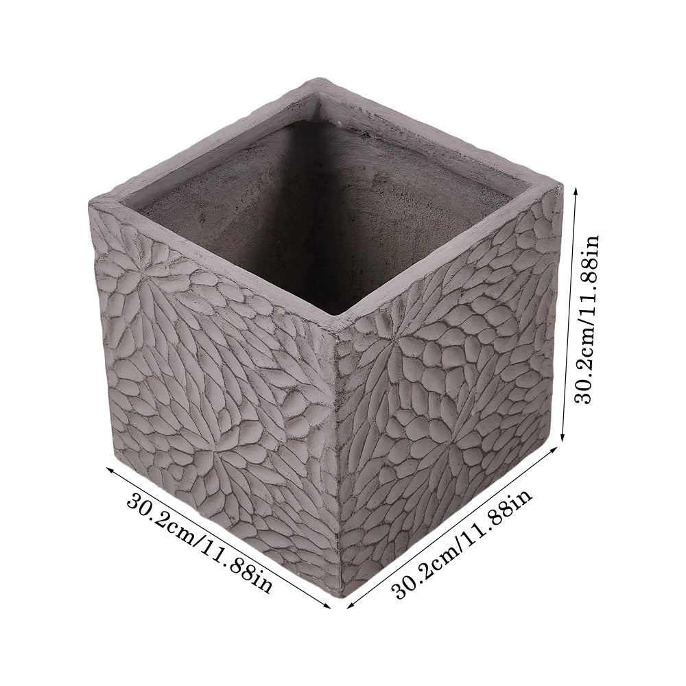 Patterned Cement Flower Pot With Drainage Modern Textured Concrete Planter | Small | Charcoal Grey