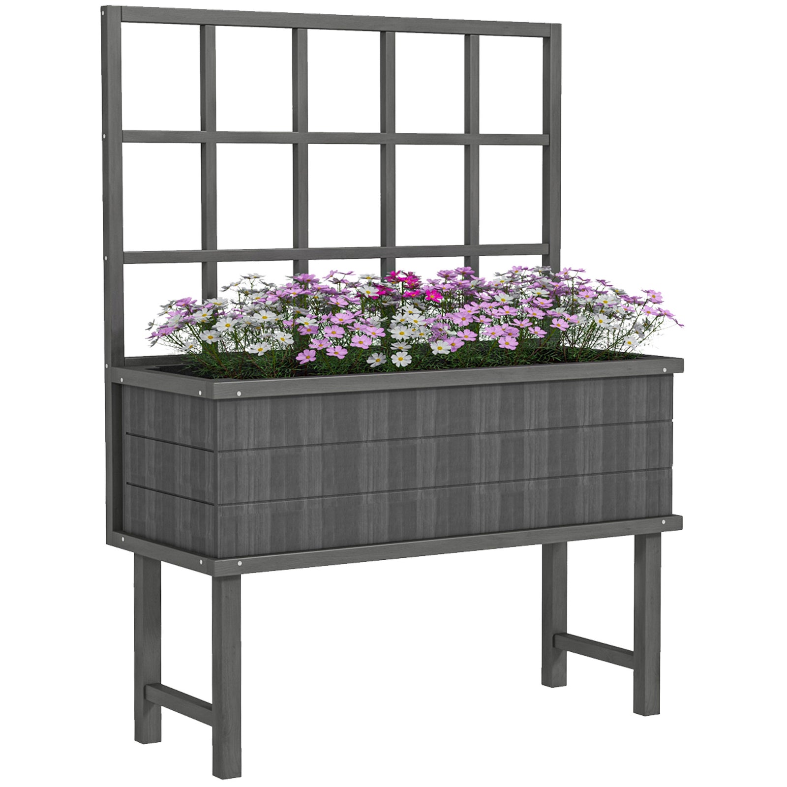 Raised Garden Bed With Trellis & Drain Holes | Gray