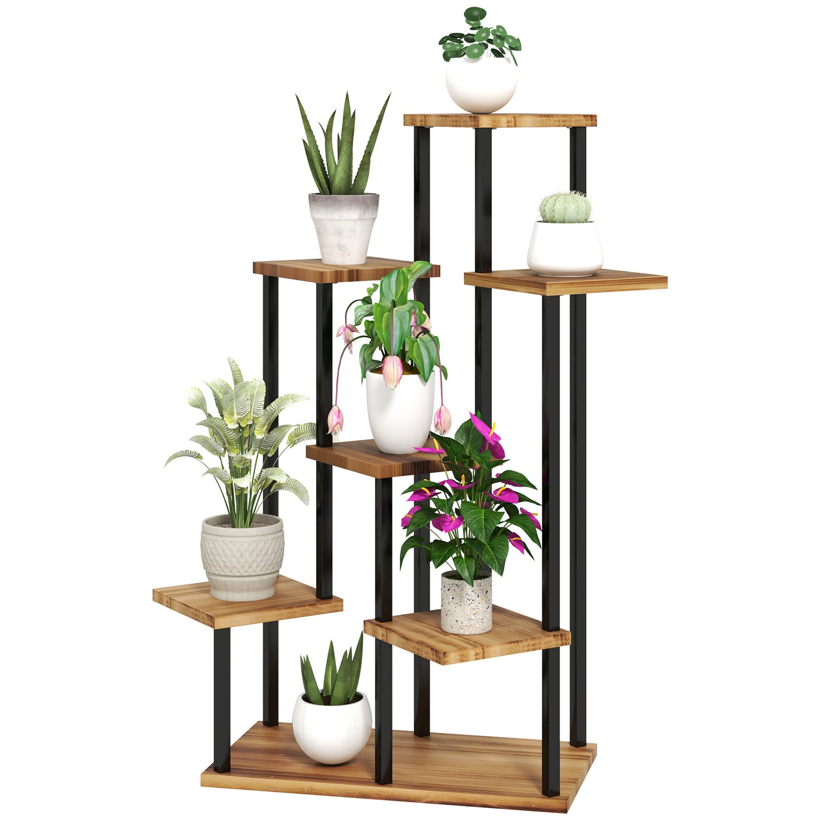 7 Tier Plant Stand, Tall Steel Wood Plant Shelf