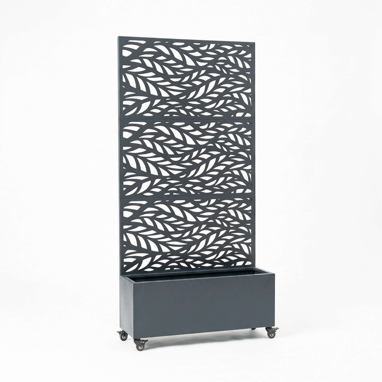 Metal Privacy Screen With Plant Pot - Leaf | Anthracite Grey