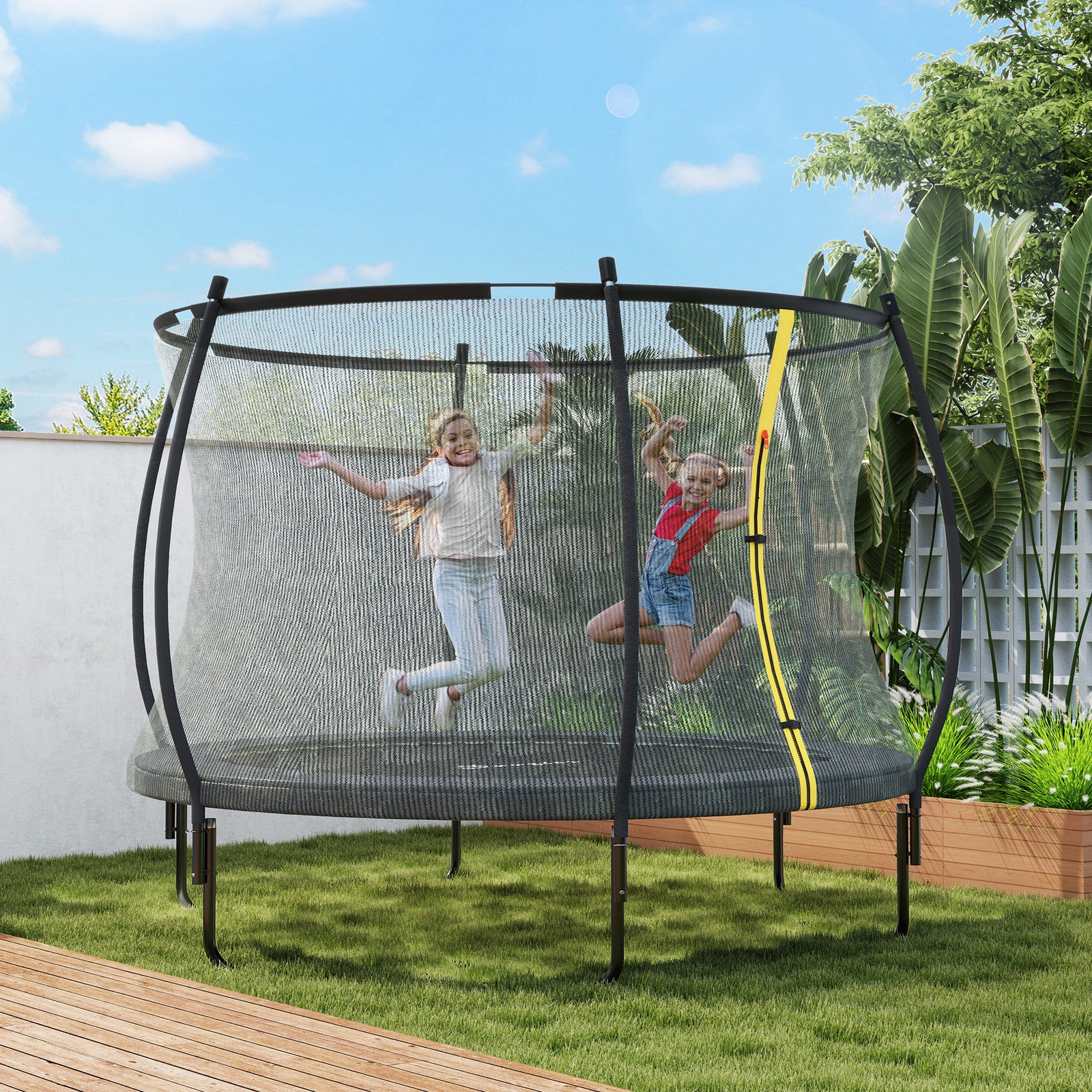 8ft/10ft Trampoline With Enclosure Net And Spring Cover | Large | Black