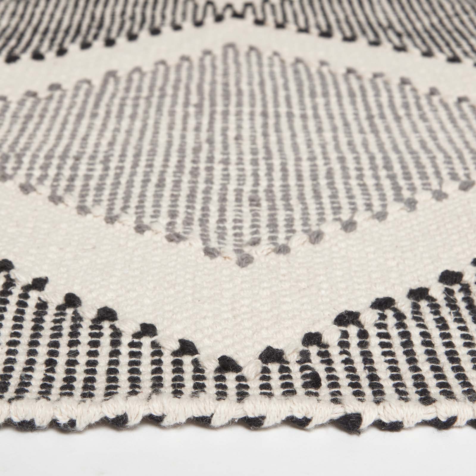 Malmo Handwoven Grey & Black Cotton Textured Rug | 120cm x 180cm | Grey & White