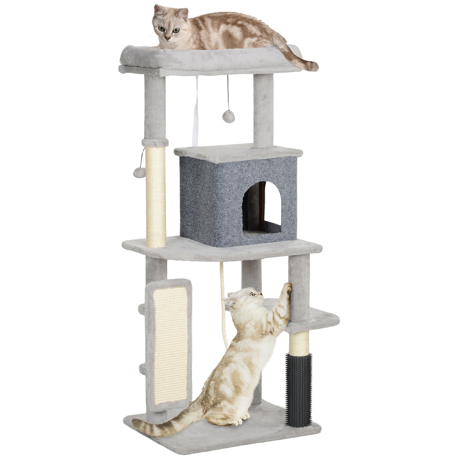 132cm Cat Tree For Indoor Cats W/ Scratching Posts, Light Grey