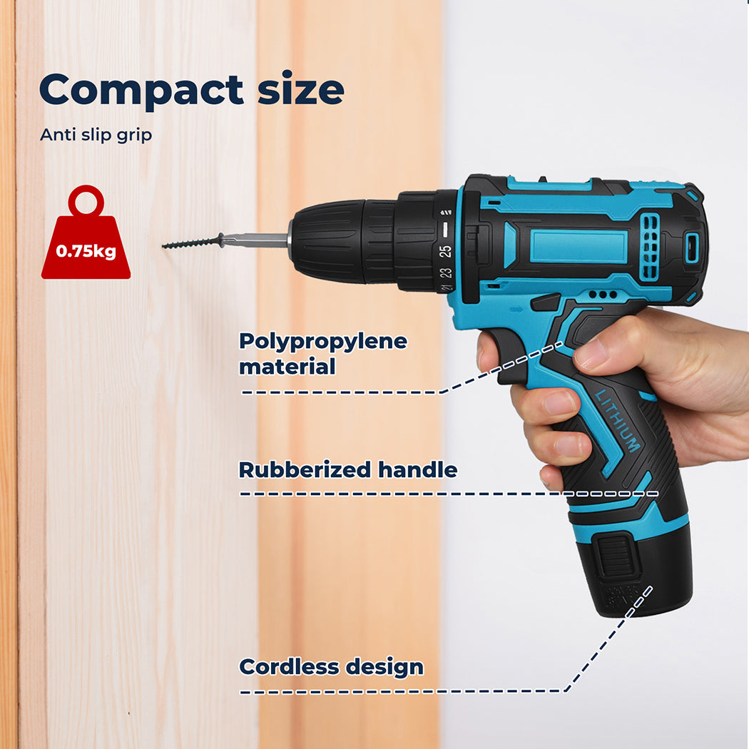 Cordless Drill Combi Driver Electric Screwdriver Set 2.0ah Battery | Blue