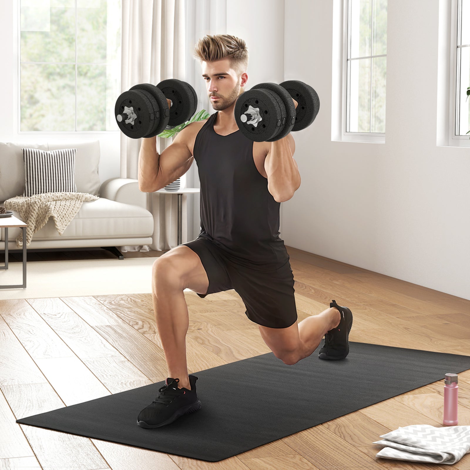25kg Adjustable Dumbbells Weight Set | Black