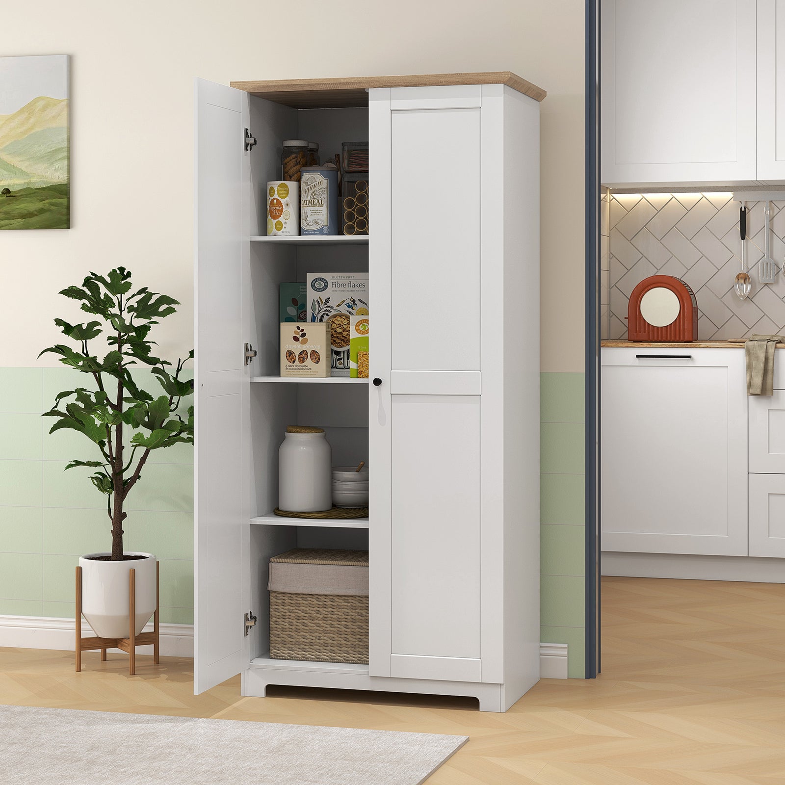 172cm Wooden Storage Cabinet, 2 Doors, 4 Shelves