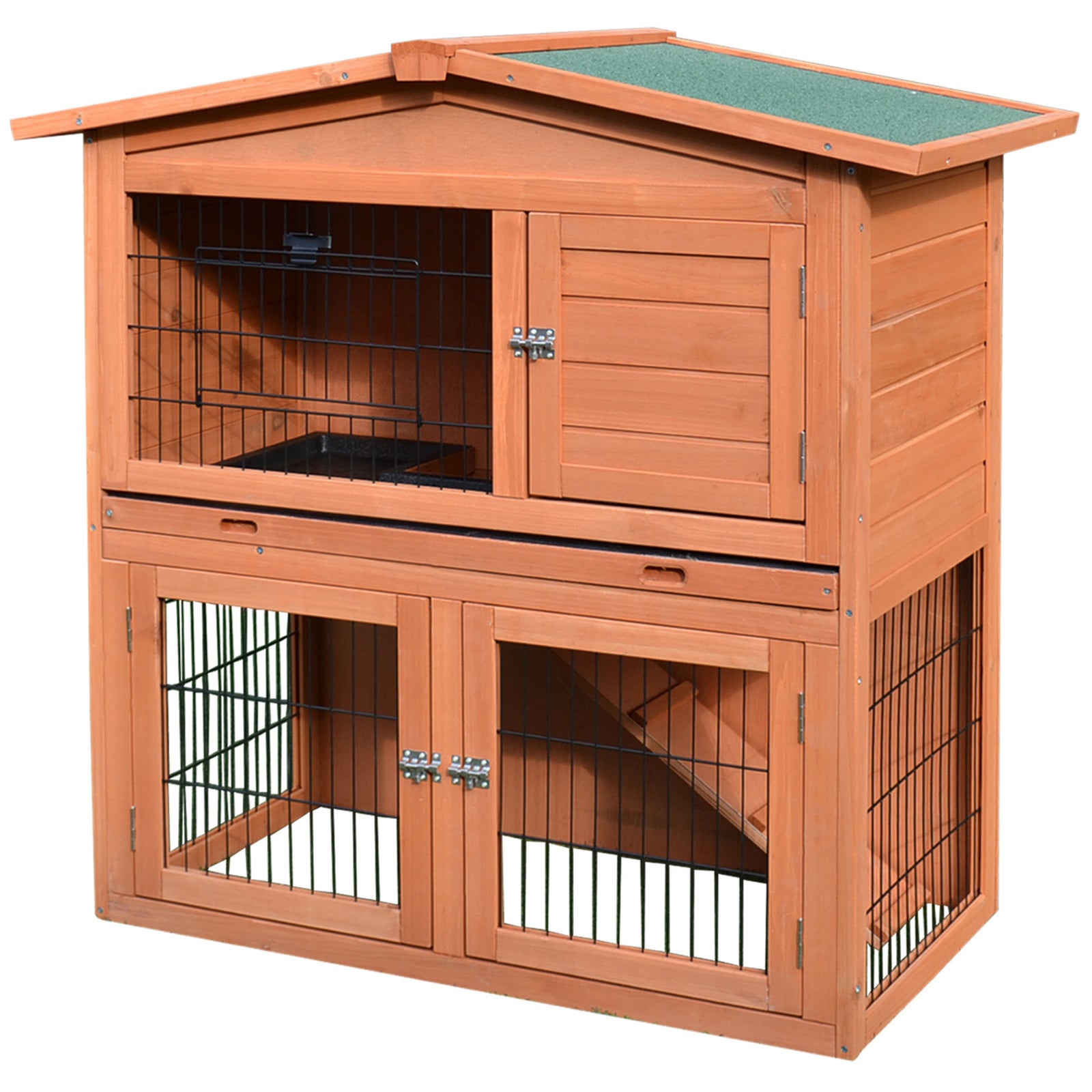 2 Tier Wooden Rabbit Hutch Guinea Pig Small Animal Cage 100.5x55x101 Cm