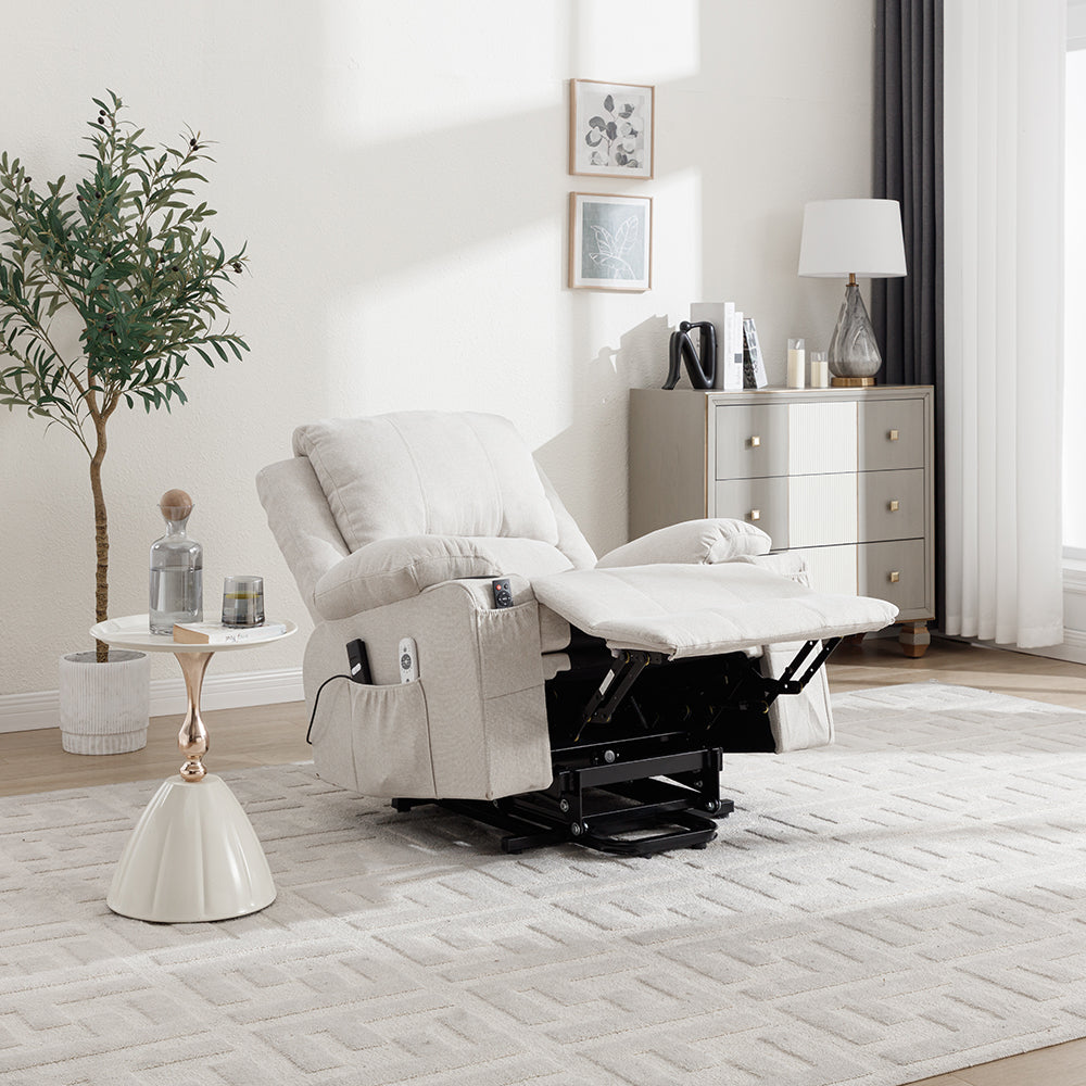 Cream Electric Recliner Chair Single-seat Sofa With Heating & Massage Function