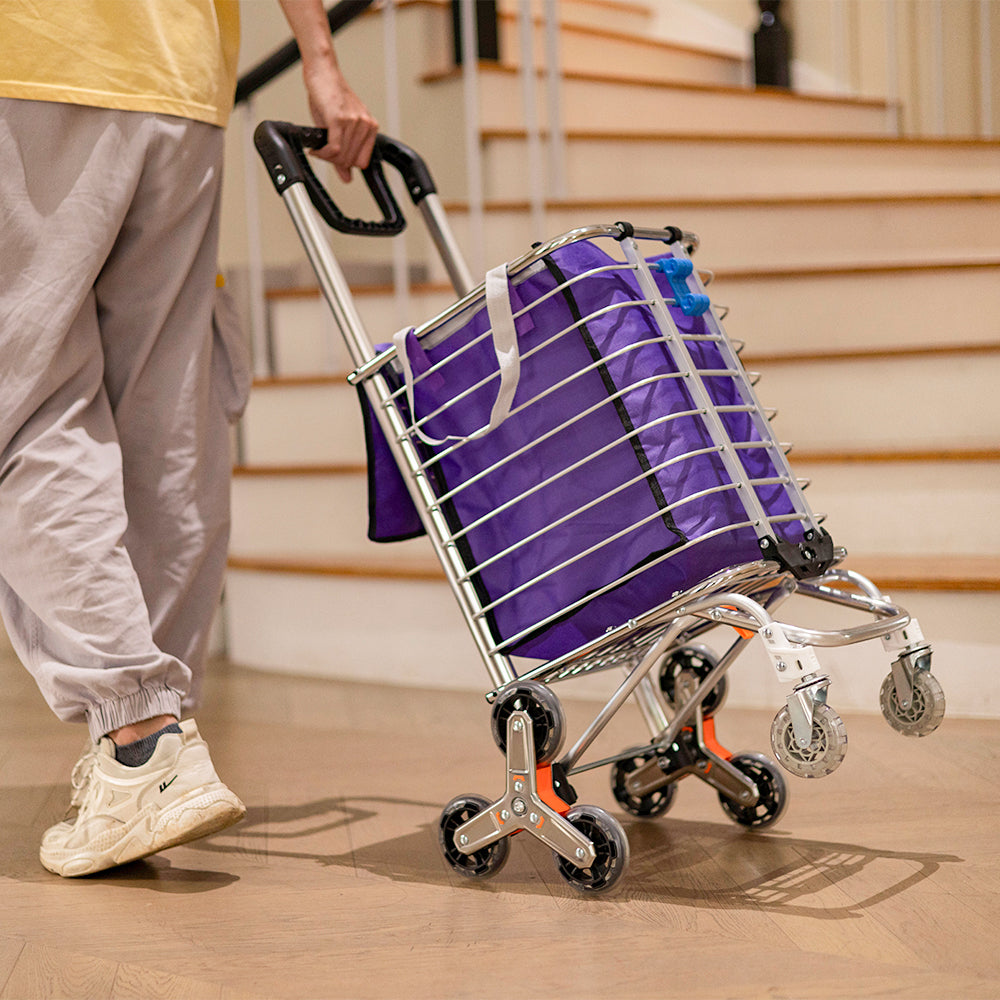 8 Wheels Foldable Shopping Trolley 2-in-1 Mobility Bag Push Cart Stair Handtrack