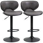 Bar Stool Set Of 2 Microfiber Adjustable | Dark Gray