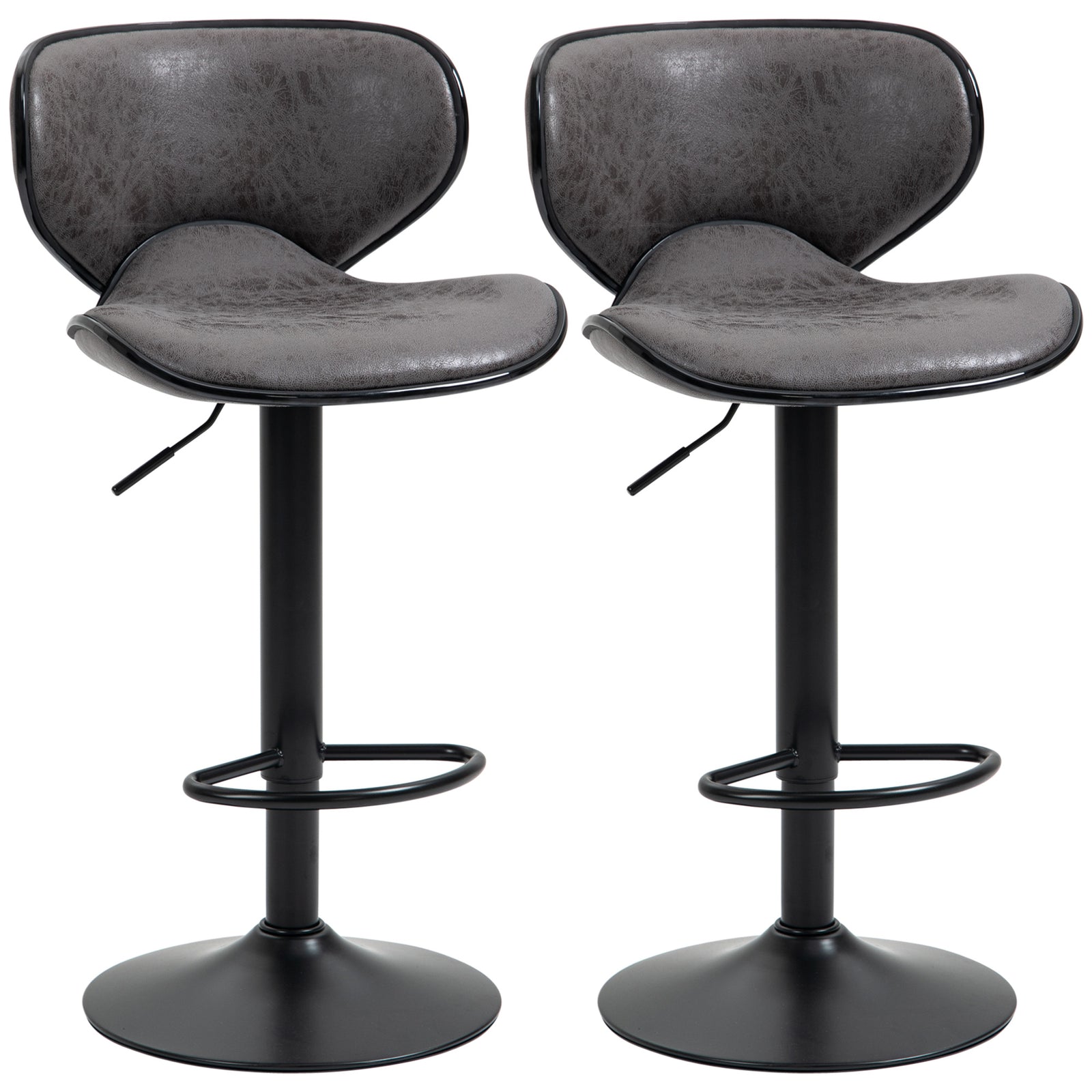 Bar Stool Set Of 2 Microfiber Adjustable | Dark Gray