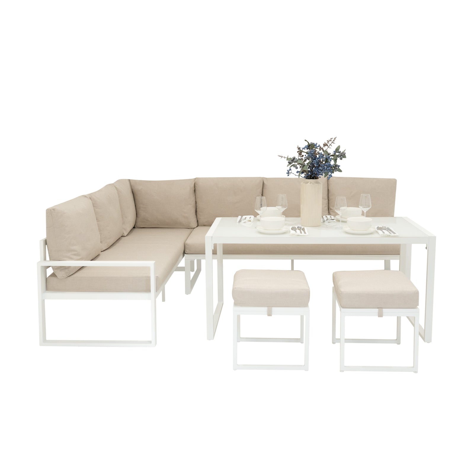 Aluminium Corner Sofa Set | White