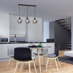 Omega Hand Made Linear Pendant Lamp With Elegant Smoked Glass Spheres Quality Matt Black Fittings With Gold Detail