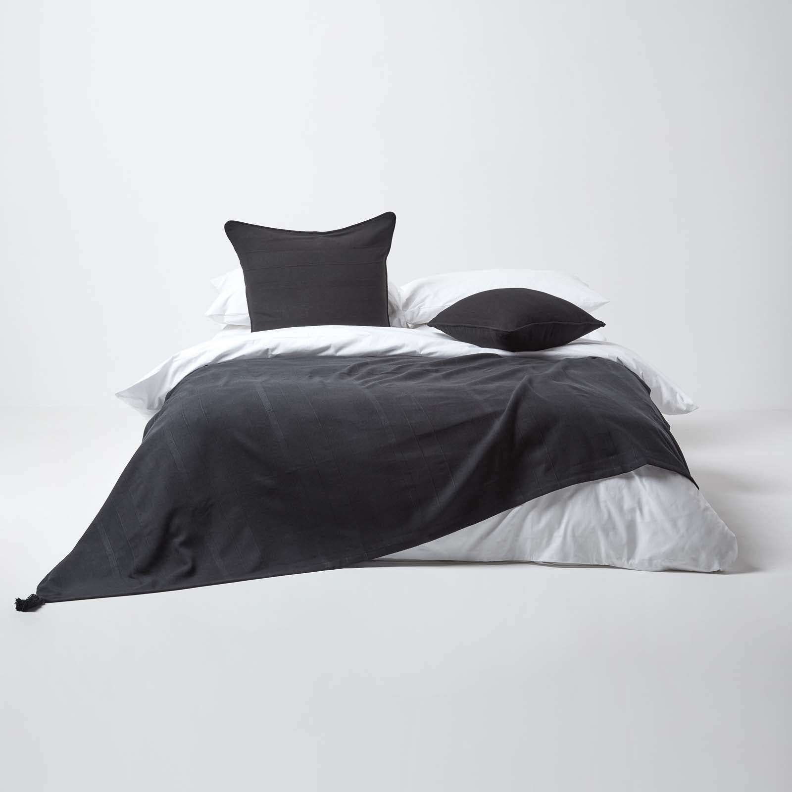 Cotton Rajput Ribbed Throw | 255cm x 360cm | Black