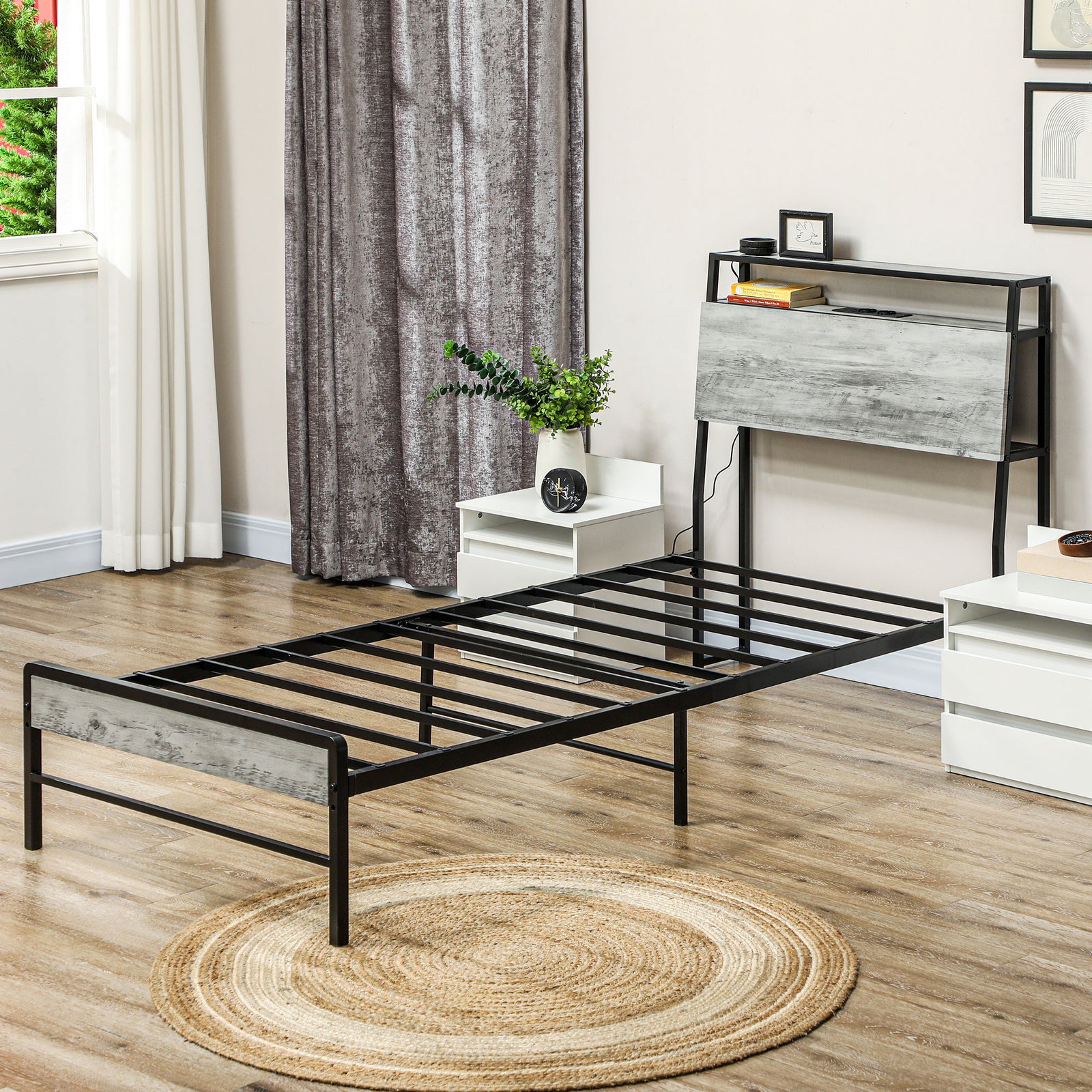 Led Single/double/King Bed Frame With Charging Station | Single