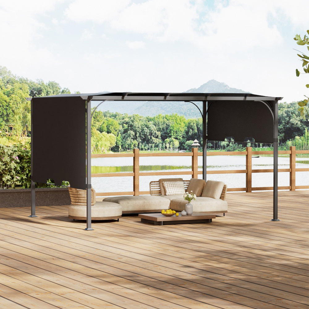 3x 3m/3x 4m Retractable Pergola With Pa-coated Polyester Canopy Outdoor Sun Shade Shelter With Steel Frame For Patio | 3m x 4m | Dark Grey