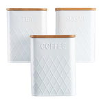 3-piece Kitchen Storage Square With Bamboo Lids Tea Coffee Sugar | White