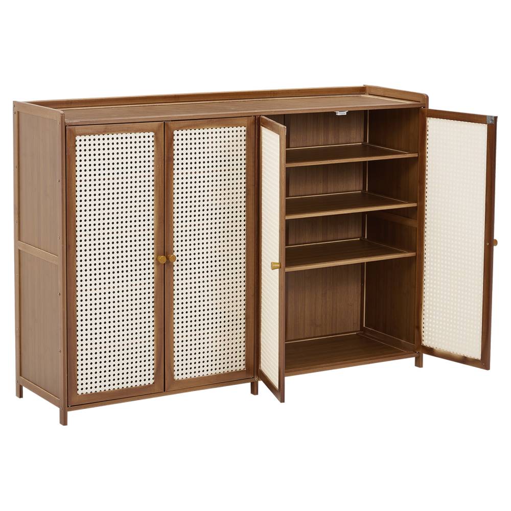 Modern Bamboo Shoe Cabinet – 4-door Textured Storage Unit With 6 Tiers For Stylish And Functional Entryway Organization