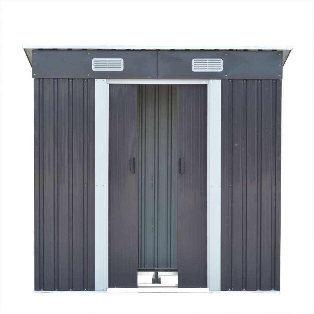 4x6ft Metal Storage Shed With Double Doors,ventilation And Foundation Frame Flat Roof Outdoor Tool Shed For Garden | Charcoal Black