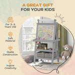 Double-sided Art Easel For Kids W/ Paper Roll, Storage Baskets | Grey