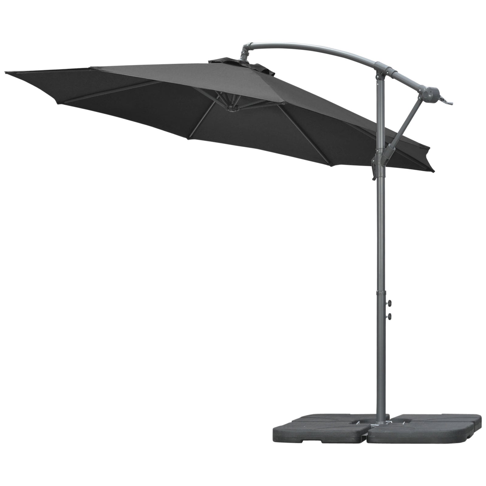 3(m) Garden Banana Parasol Cantilever Umbrella w/ Base Weights & Cover | Black
