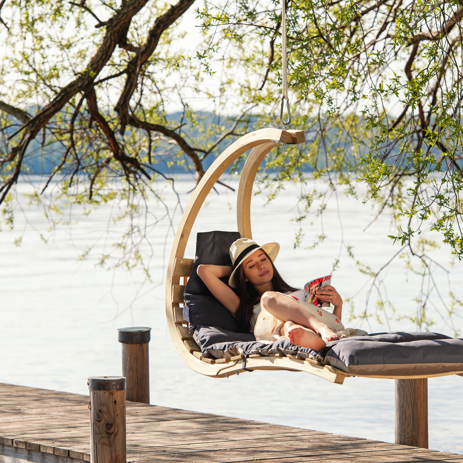 Swing Lounger Floating Recliner Anthracite/Taupe