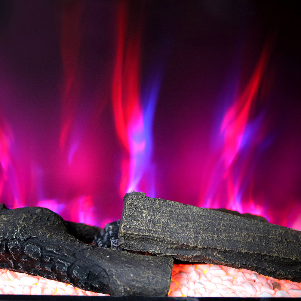 52-inch Electric Fireplace Suite, Black Fire With White Led Surround, Remote Control, Dual Side Nightlights & 7 Flame Colors