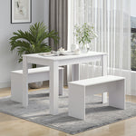 3 Pcs Modern Dining Table Set   Table 2 Bench Seats Compact