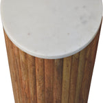 Fluted Marble Side Table In Solid Wood – Light Brown Finish
