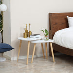 Side Table Set Of 2 Nested Coffee Table With Solid Wood Legs | White