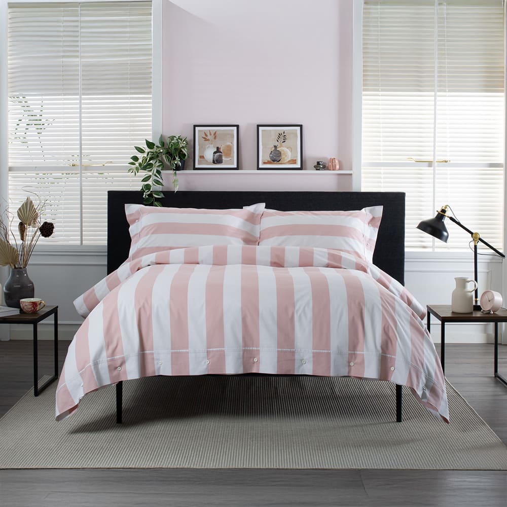 West End Stripe 100% Cotton Duvet Set – Soft & Breathable Bedding | Super King | Rose