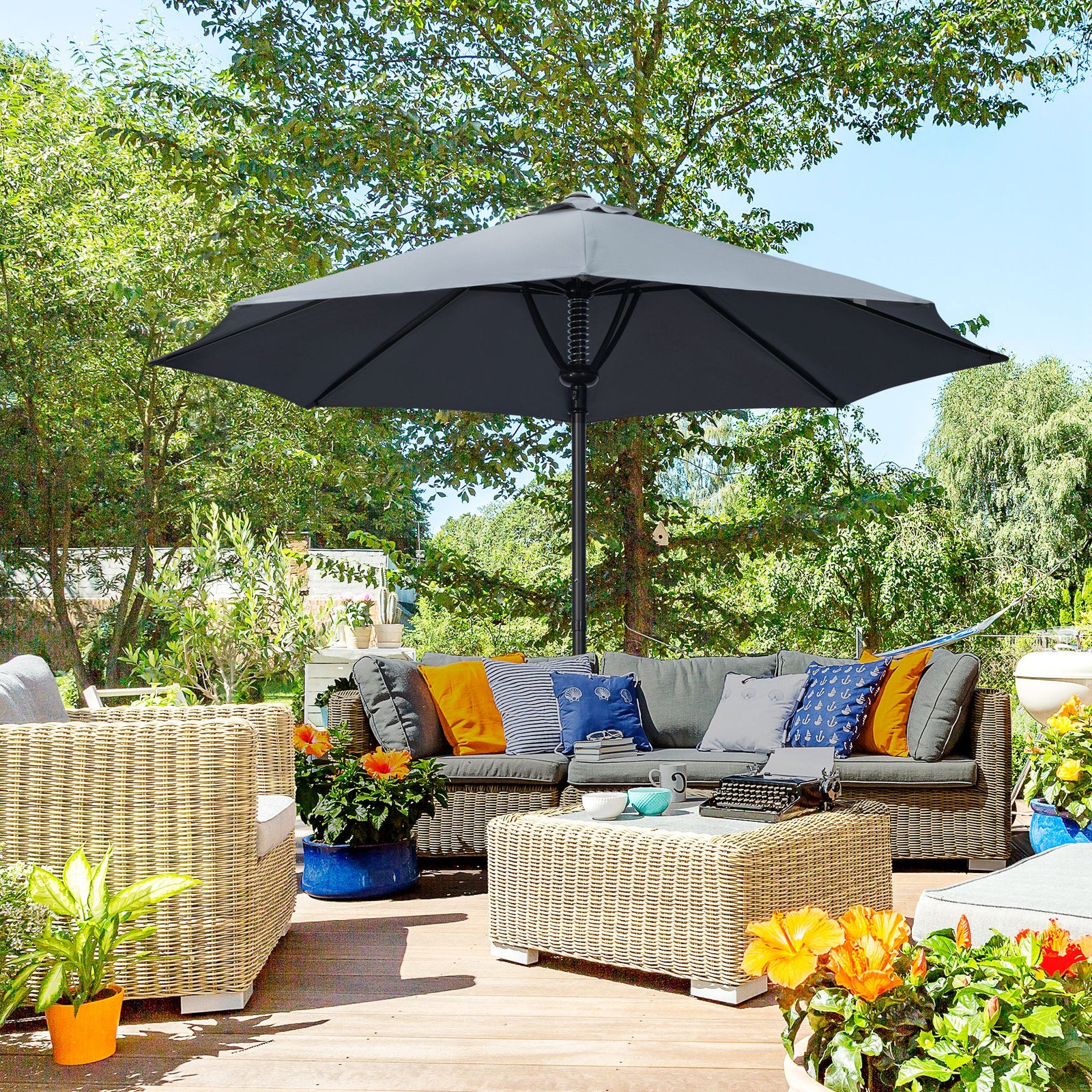 3m Garden Parasol With 8 Ribs Umbrella Sun Shade | Gray