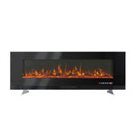 60inch Black Electric Fireplace, Wall Mounted Or Recessed With 12 Flame Colors & Freestanding Legs