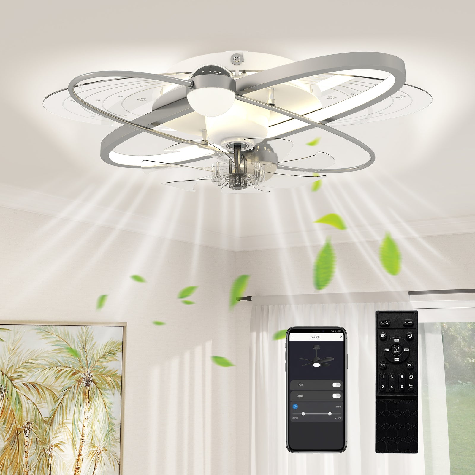 Ceiling Fan With Light And Remote & App Control Led Ceiling Fan Light | Silver
