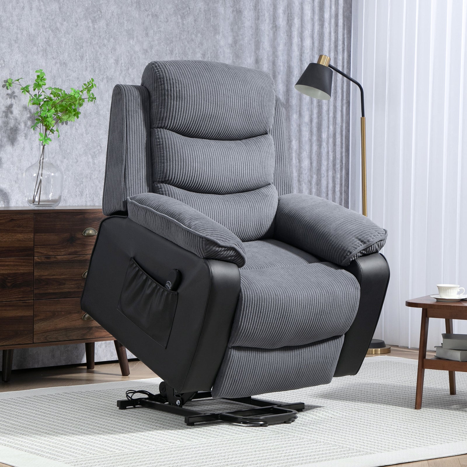Power Lift Recliner Chair With Remote Control 2 Side Pockets | One Size | Gray