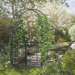 Dark Grey Metal Garden Arch With Double Gates
