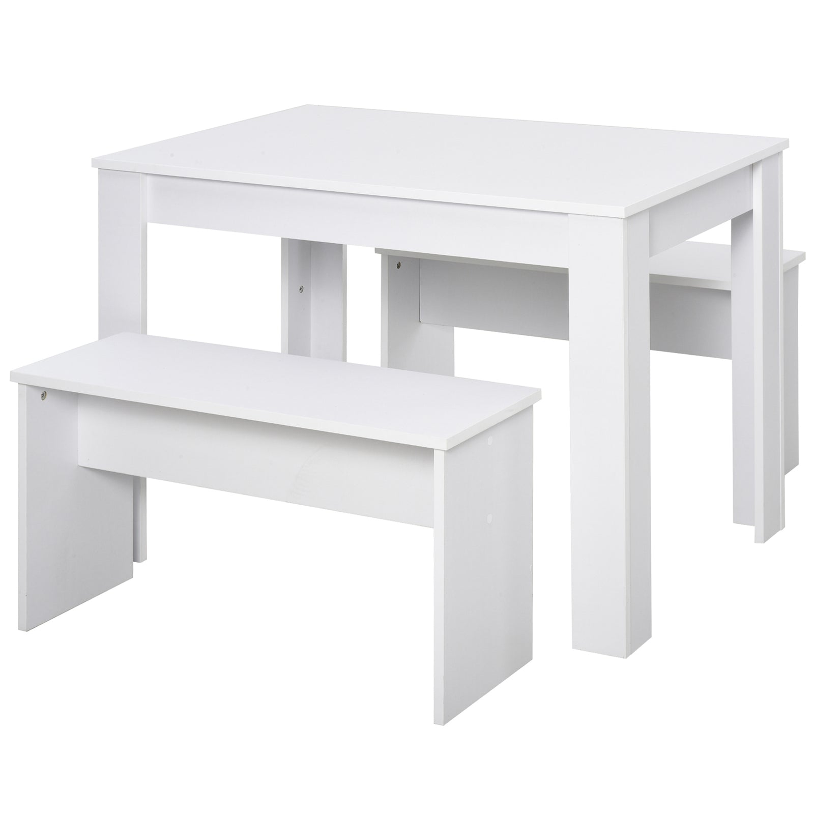 3 Pcs Modern Dining Table Set   Table 2 Bench Seats Compact
