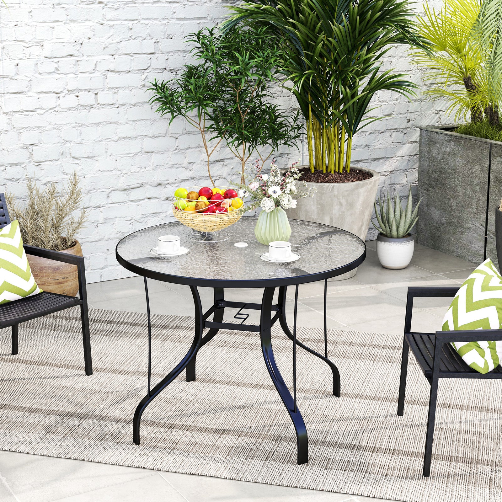 Outdoor Dining Table W/ Parasol Hole, Round