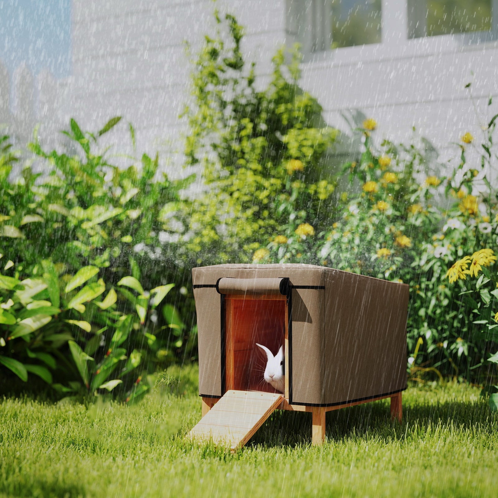 PawHut Rabbit Hutch Cover Fit The X-d2-0047 Guinea Pig Hutch, 43 X 52 X 37 Cm, Brown