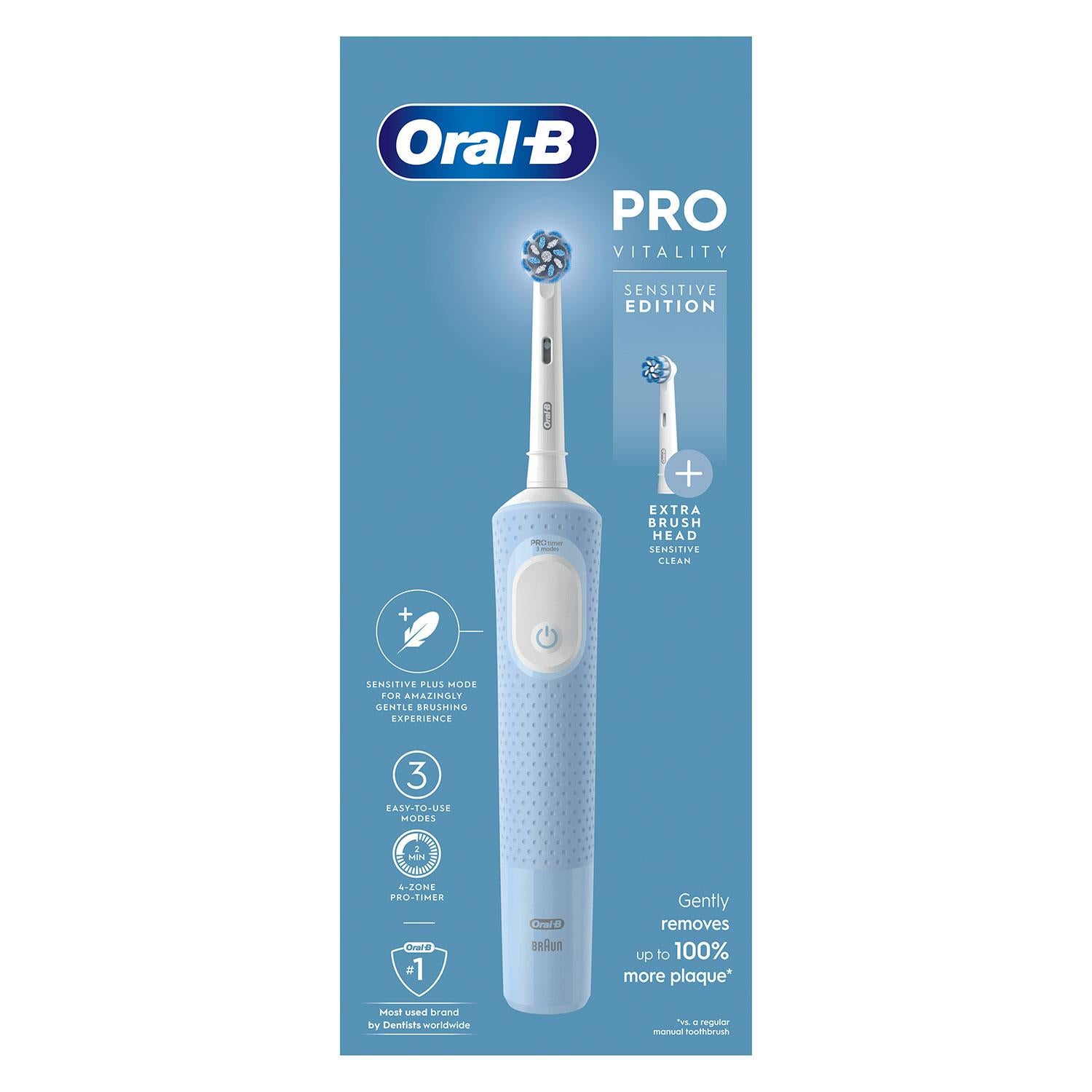 Vitality Pro Rechargeable Electric Toothbrush With 2 Brush Heads, Blue