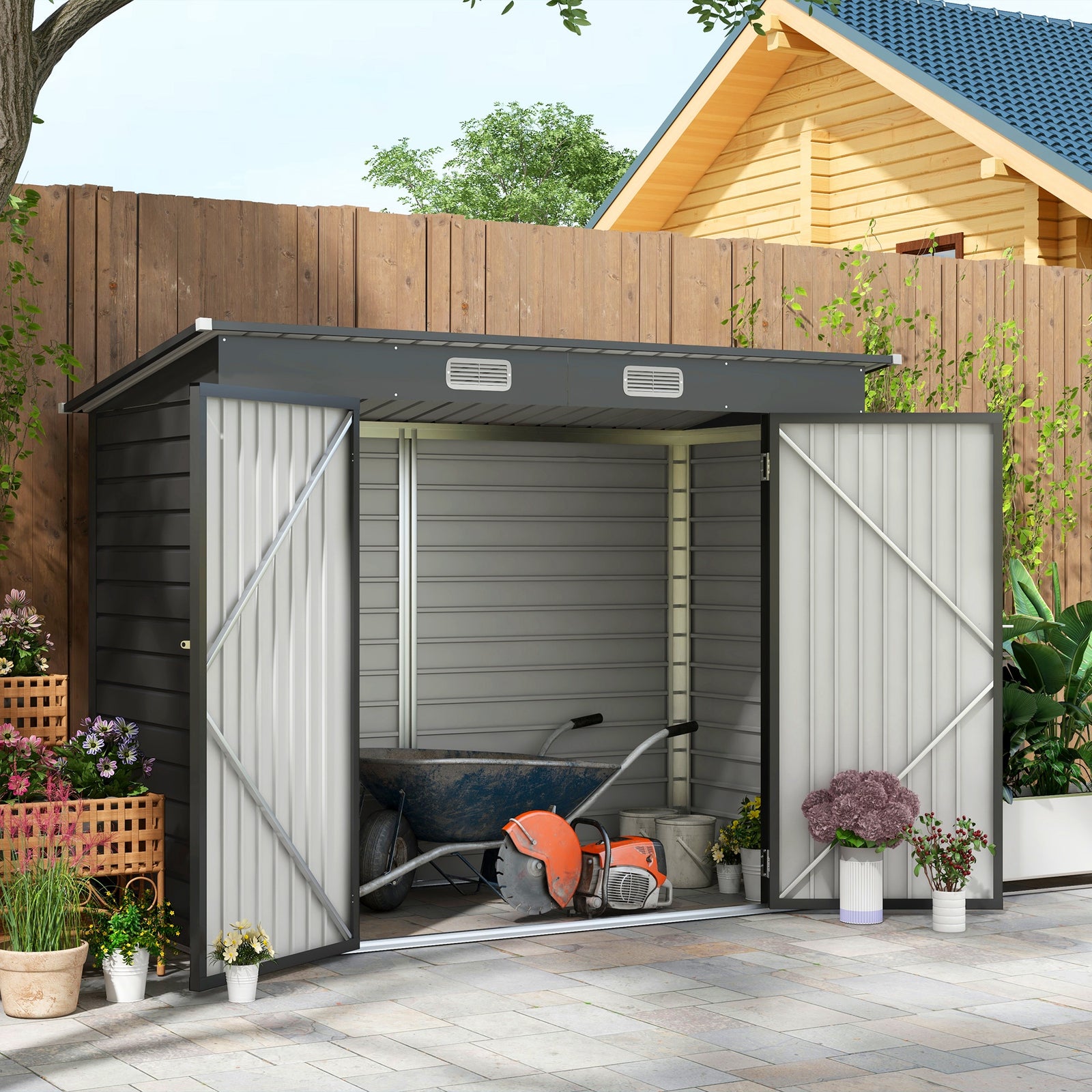 8 X 4ft Metal Garden Storage Shed With Doors And 2 Vents | Gray