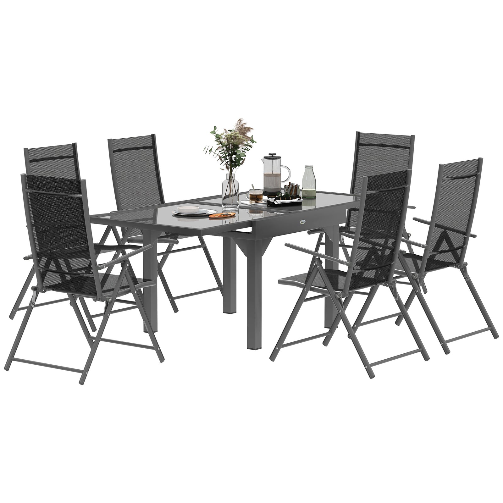 7 Piece Dining Set W/ Extendable Table And 6 Folding Chairs