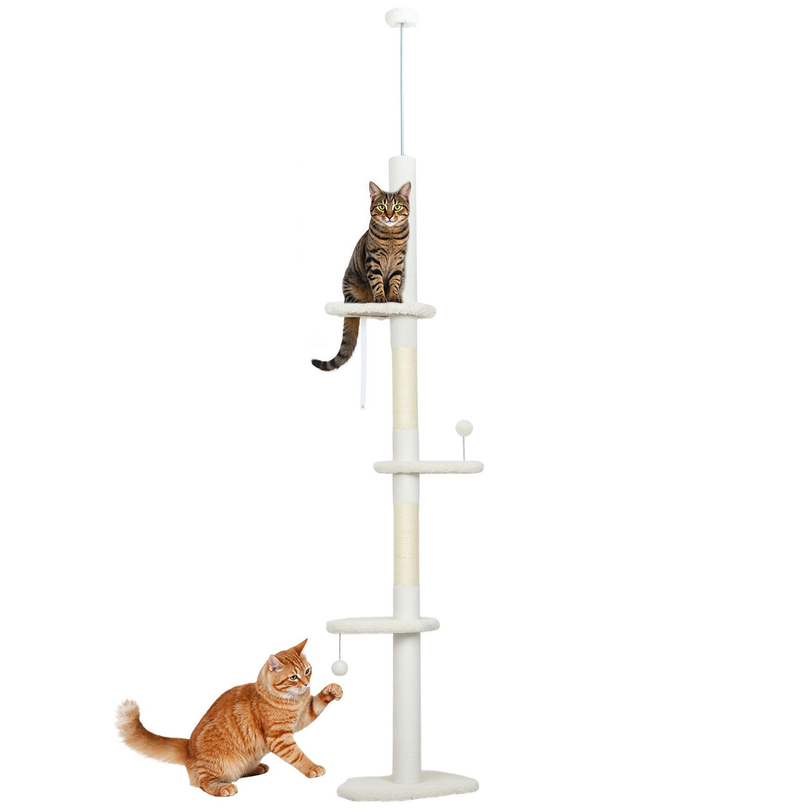 PawHut 225-255 Cm Adjustable Cat Tree With Sisal Scratching Posts, Beige