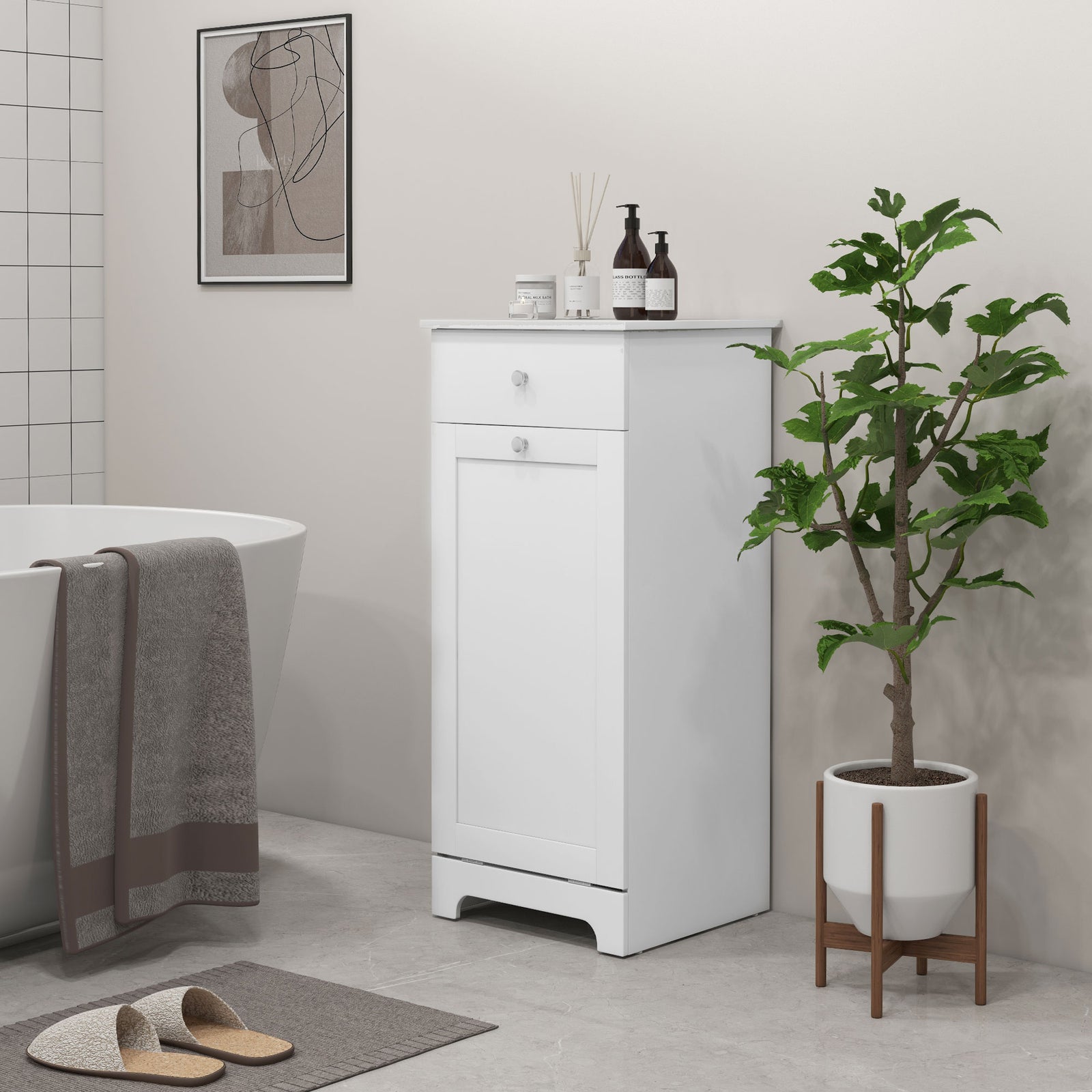 Bathroom Cabinet With 1/2 Laundry Baskets | Medium | White