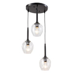 Black Modern 3-light Pendant Ceiling Lamp Height Adjustable Hanging Light Fixture With Glass Shades